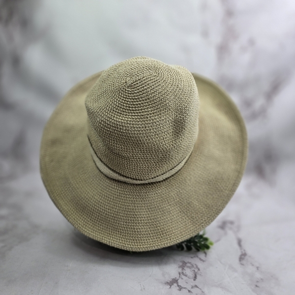 Vintage Sun Hat Floppy 90s Ladies Wide Brim Beach Shade Fabric Soft Straw S M - Picture 4 of 8